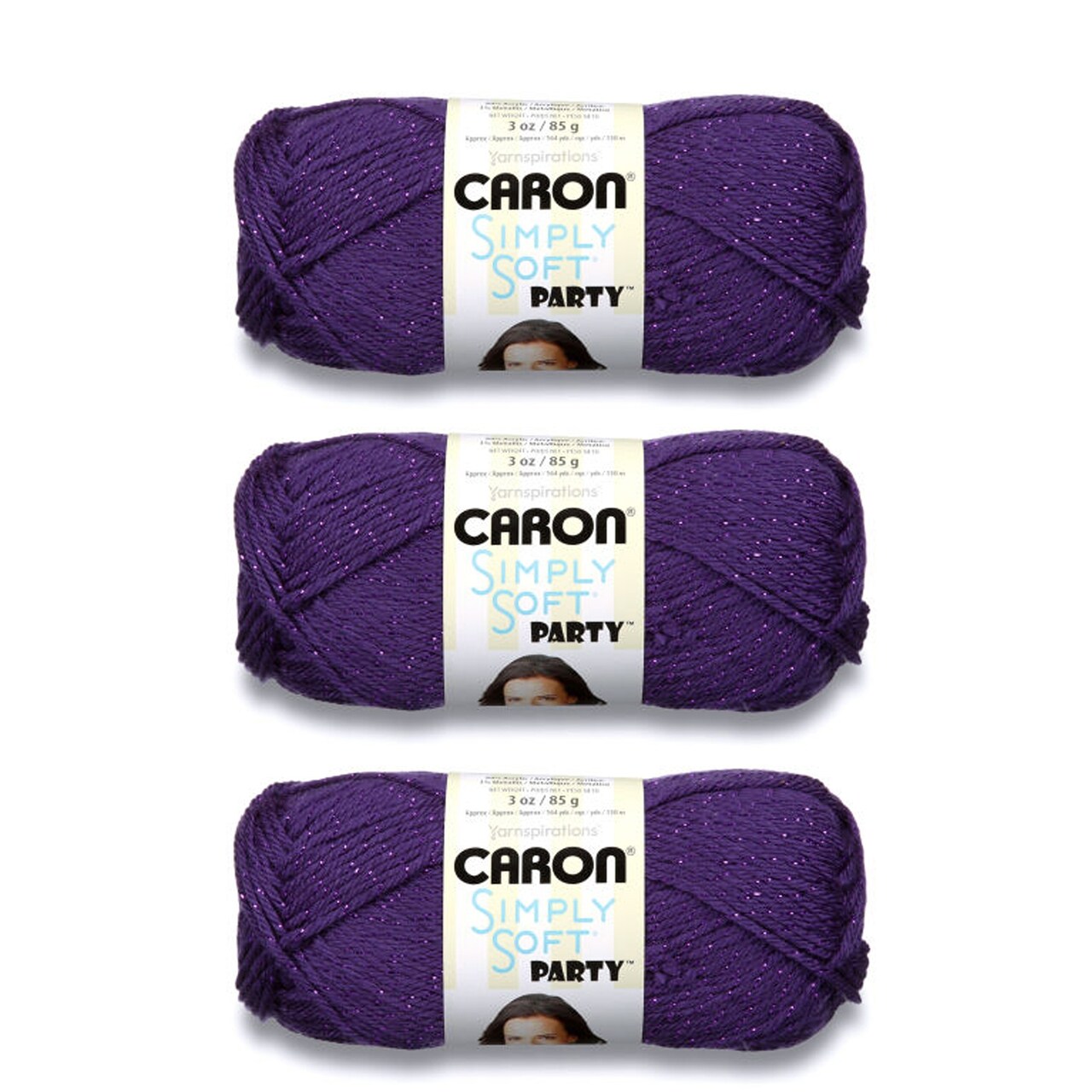 Caron Simply Soft Party Purple Sparkle Yarn - 3 Pack of 85g/3oz - Acrylic - 4 Medium (Worsted) - 164 Yards - Knitting/Crochet